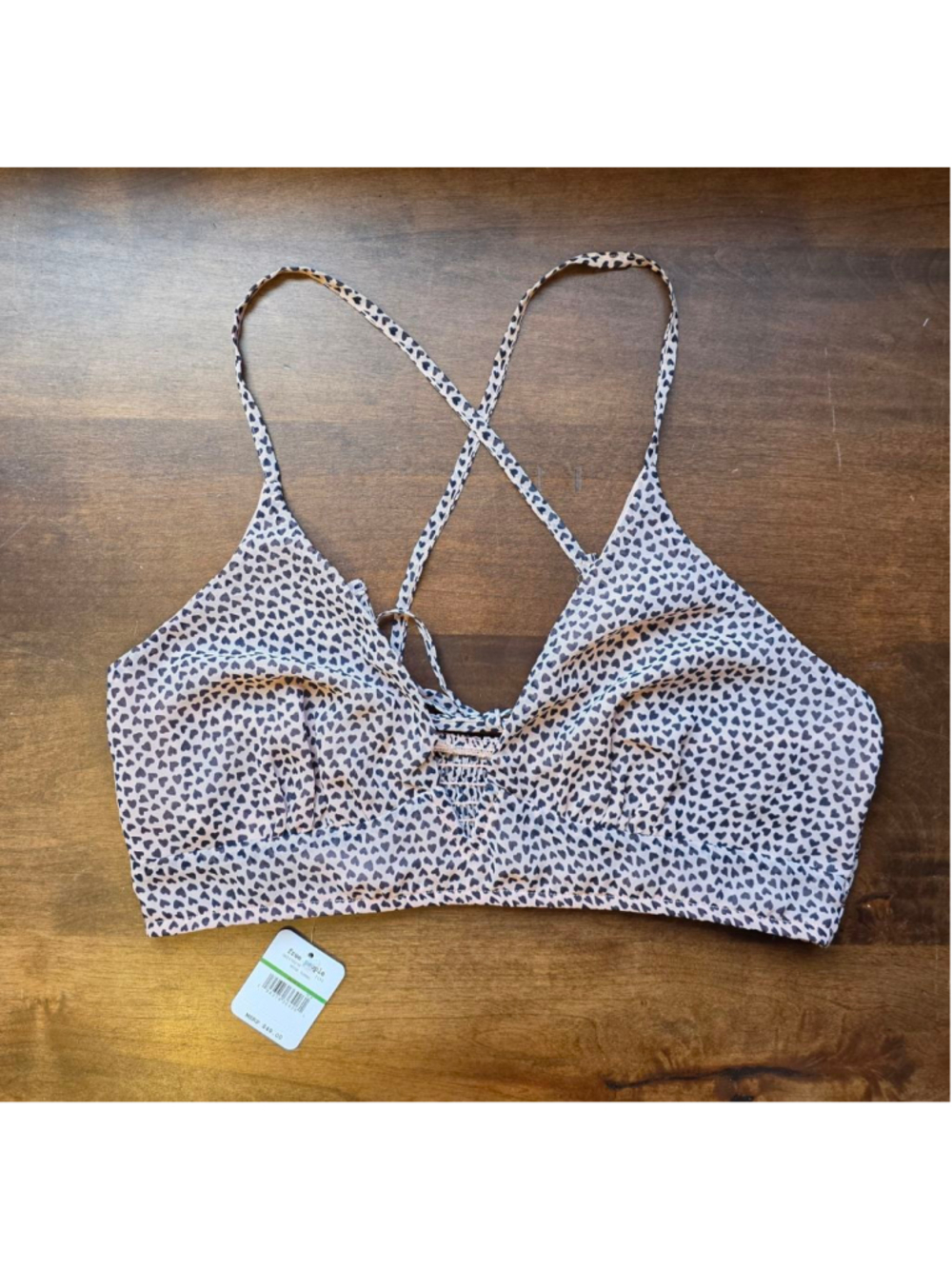 Women's Free People Nude Black Heart Print Bralette L